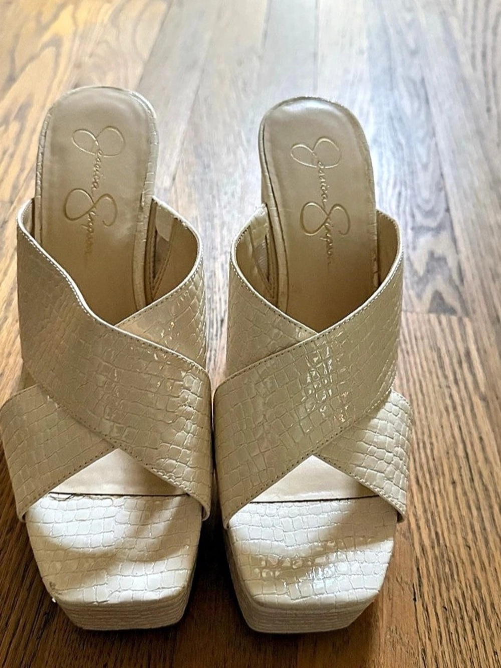Jessica Simpson Basima Bone Croc Platform Heels Sandals Size 10